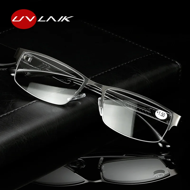 UVLAIK Men Presbyopic Glasses Male High Quality Metal Half Frame Reading Glasses Anti Radiation Elderly Eyeglasses 
UVLAIK Men Presbyopic Glasses Male High Quality Metal Half Frame Reading Glasses Anti Radiation Elderly Eyeglasses
