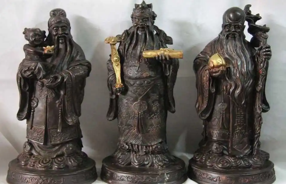 Chinese Folk Copper Bronze Temple Fukurokuju Fu Lu Shou Longevity God Buddha Set
Chinese Folk Copper Bronze Temple Fukurokuju Fu Lu Shou Longevity God Buddha Set