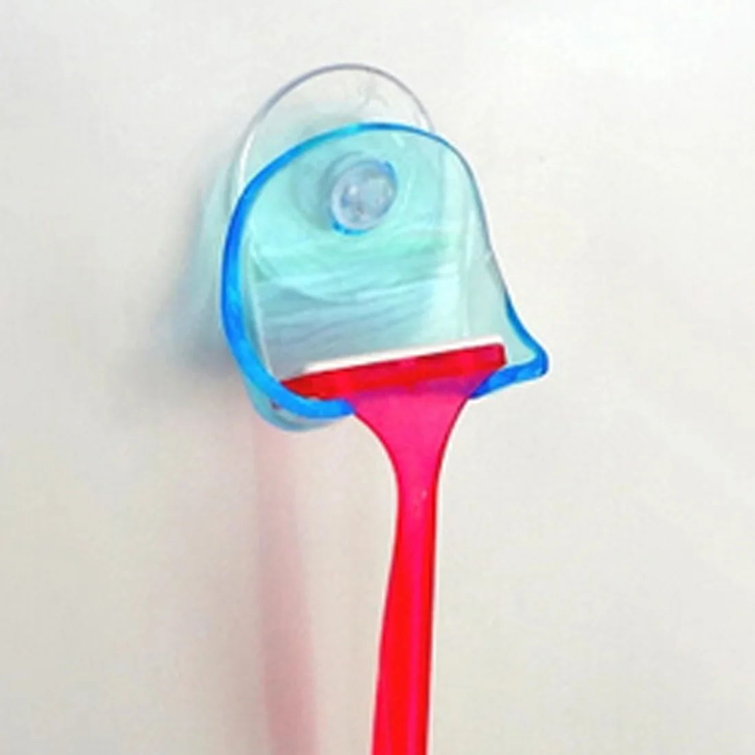 Настенная полка для бритвы пластиковая прозрачная синяя присоска держатель