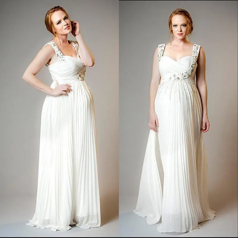 Plus Size White Chiffon Maternity Wedding Dresses Beaded Vestido De Noiva Fashion Long Woman Bridal Gowns Custom Made Cheap 2016
Plus Size White Chiffon Maternity Wedding Dresses Beaded Vestido De Noiva Fashion Long Woman Bridal Gowns Custom Made Cheap 2016