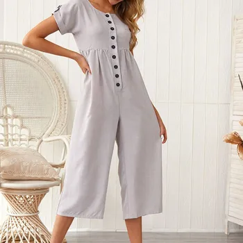 Summer Jumpsuit Casual Women's Short Sleeve Loose Jumpsuits Solid Color Linen Cotton Trousers Overalls
Summer Jumpsuit Casual Women's Short Sleeve Loose Jumpsuits Solid Color Linen Cotton Trousers Overalls