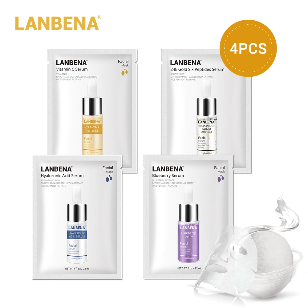 LANBENA Face Mask Skin Care Facial Sheet Mask Vitamina C Whitening Hyaluronic Acid Moisturizer 24K Gold Blueberry Anti-Aging 4PC
LANBENA Face Mask Skin Care Facial Sheet Mask Vitamina C Whitening Hyaluronic Acid Moisturizer 24K Gold Blueberry Anti-Aging 4PC