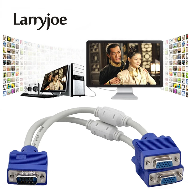Larryjoe High Quality 1 Computer to Dual 2 Monitor VGA Splitter Cable Video Y Splitter 15 Pin Two Ports VGA Male to Female
Larryjoe High Quality 1 Computer to Dual 2 Monitor VGA Splitter Cable Video Y Splitter 15 Pin Two Ports VGA Male to Female