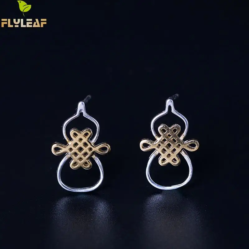 Flyleaf Gold Chinese Knot Gourd Stud Earrings For Women Classical Style 100% 925 Sterling Silver Jewelry
Flyleaf Gold Chinese Knot Gourd Stud Earrings For Women Classical Style 100% 925 Sterling Silver Jewelry