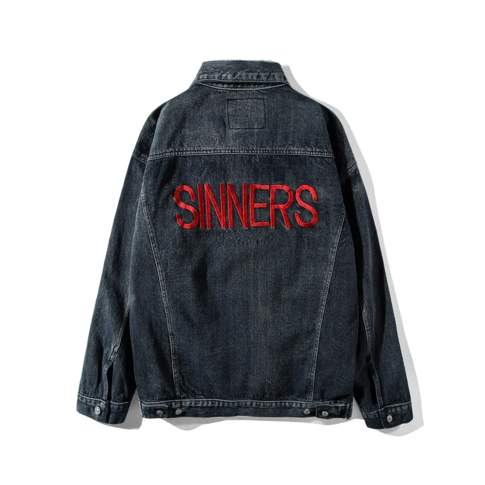 Sinners Embroidery Destroyed Skinny Slim Denim Jacket Men Women 1:1 High Quality Cowboy Men's Jean Jacket Chaqueta Hombre
Sinners Embroidery Destroyed Skinny Slim Denim Jacket Men Women 1:1 High Quality Cowboy Men's Jean Jacket Chaqueta Hombre