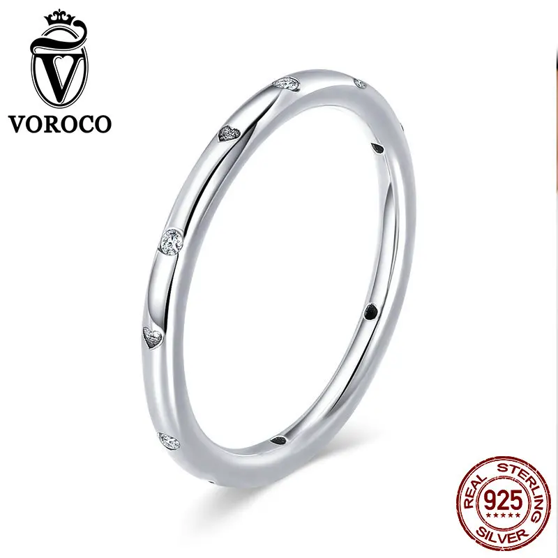 VOROCO Real 925 Sterling Silver Sparking Heart Droplets Finger Ring Female Cubic Zirconia Stackable Rings Silver Jewelry BKR374
VOROCO Real 925 Sterling Silver Sparking Heart Droplets Finger Ring Female Cubic Zirconia Stackable Rings Silver Jewelry BKR374