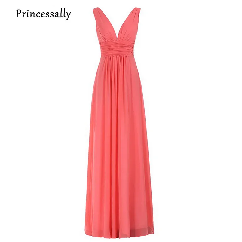 Vestido De Noiva Elegant Bridesmaid Dress Long Coral Deep V neck Pleat Robe mariee Simple Wedding Party Formal Women Prom Dress
Vestido De Noiva Elegant Bridesmaid Dress Long Coral Deep V neck Pleat Robe mariee Simple Wedding Party Formal Women Prom Dress