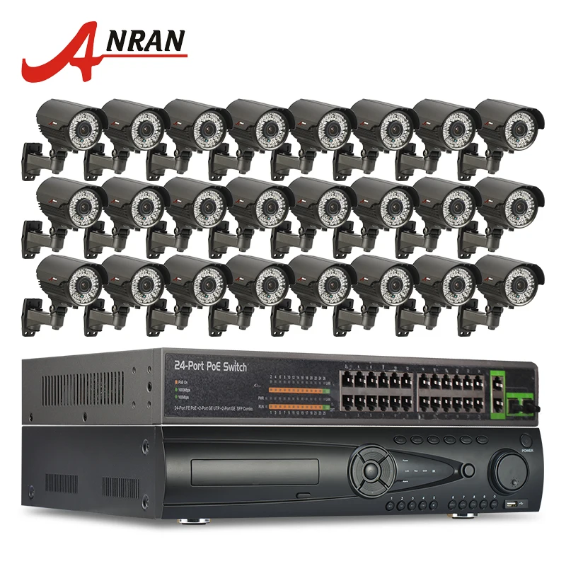 

ANRAN 24CH PoE Switch 24CH HDMI NVR Kits 9TB HDD 2.0MP Outdoor 78 IR 2.8-12MM Zoom Lens 1080P Security Camera IP POE System