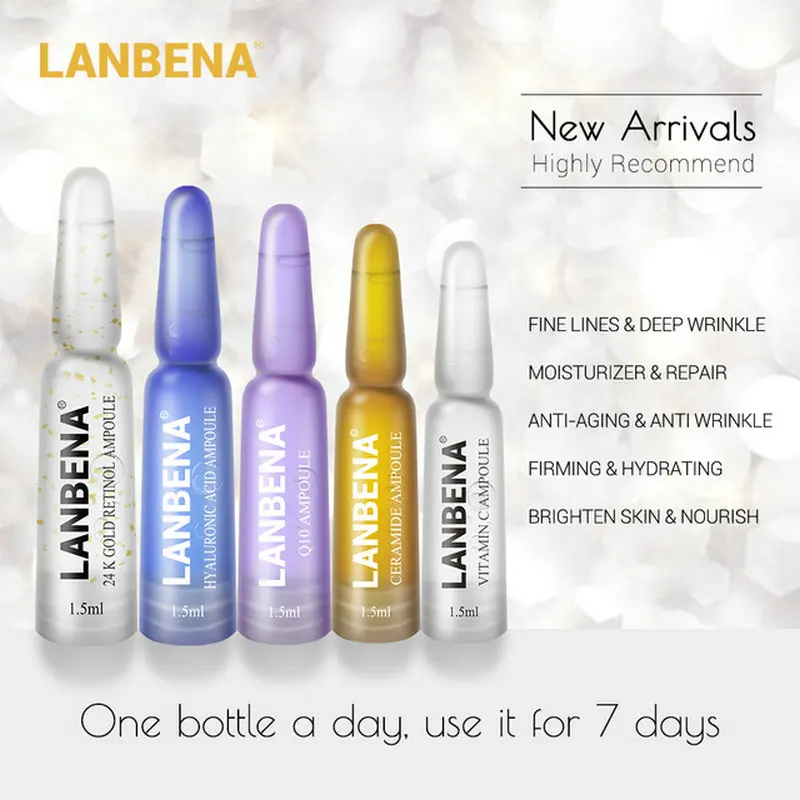 LANBENA Ampoules Serums Hyaluronic Acid Vitamin C 24K Gold Retinol Q10 Ceramide Anti-Aging Wrinkle Moisturizing Beauty for 7 Day
LANBENA Ampoules Serums Hyaluronic Acid Vitamin C 24K Gold Retinol Q10 Ceramide Anti-Aging Wrinkle Moisturizing Beauty for 7 Day