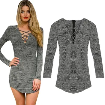 Sexy Women Sweater Dress Spring Clothes V Neck Long Sleeve Solid Women's Casual Lace Up Tie Knitted Clubwear Dresses
Sexy Women Sweater Dress Spring Clothes V Neck Long Sleeve Solid Women's Casual Lace Up Tie Knitted Clubwear Dresses