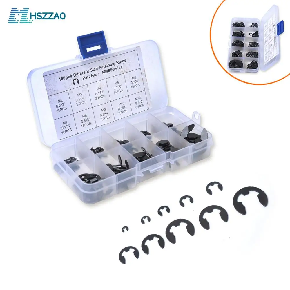 160Pcs E-Clip Retaining Ring Snap Ring Assortment Kit 2 3 4 5 6 7 8 9 10 12 mm Auto Accessories
160Pcs E-Clip Retaining Ring Snap Ring Assortment Kit 2 3 4 5 6 7 8 9 10 12 mm Auto Accessories