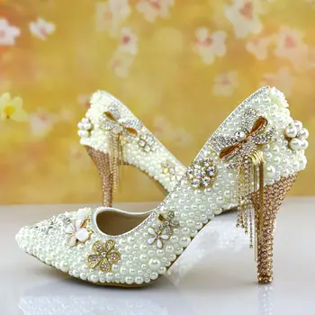 New ivory pearls champagne gold crystal rhinestones women wedding shoes NQ064 with sexy bow tassels lady dinner party pump
New ivory pearls champagne gold crystal rhinestones women wedding shoes NQ064 with sexy bow tassels lady dinner party pump