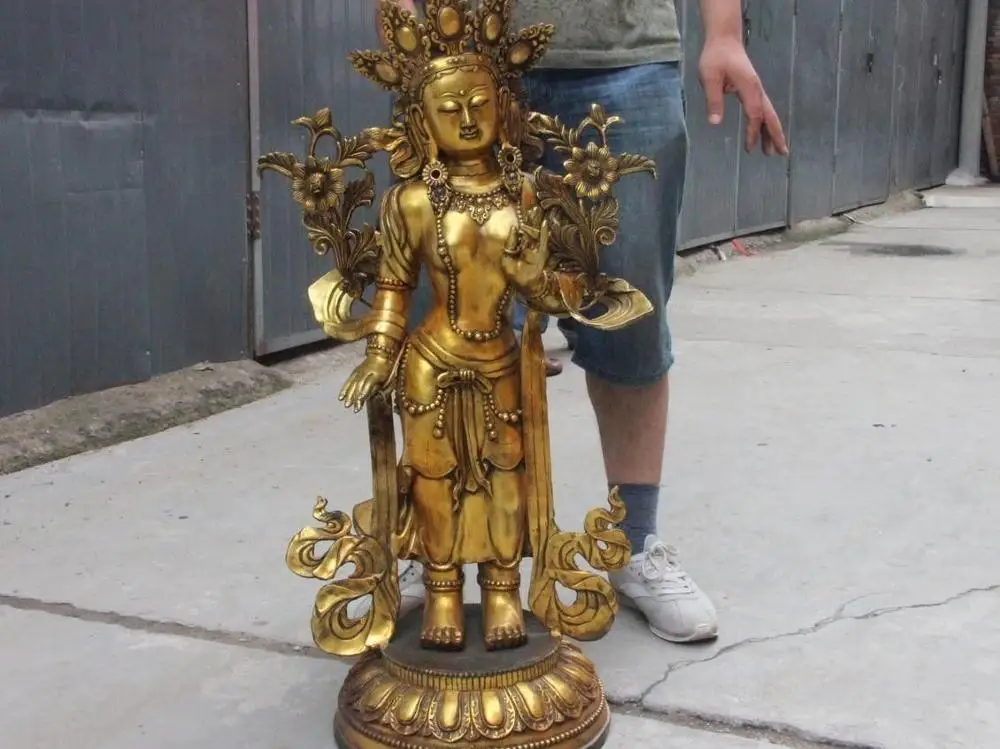 Tibet Buddism Bronze copper gild Stand Lotus Padmapani Lokeshvara Tara Statue
Tibet Buddism Bronze copper gild Stand Lotus Padmapani Lokeshvara Tara Statue