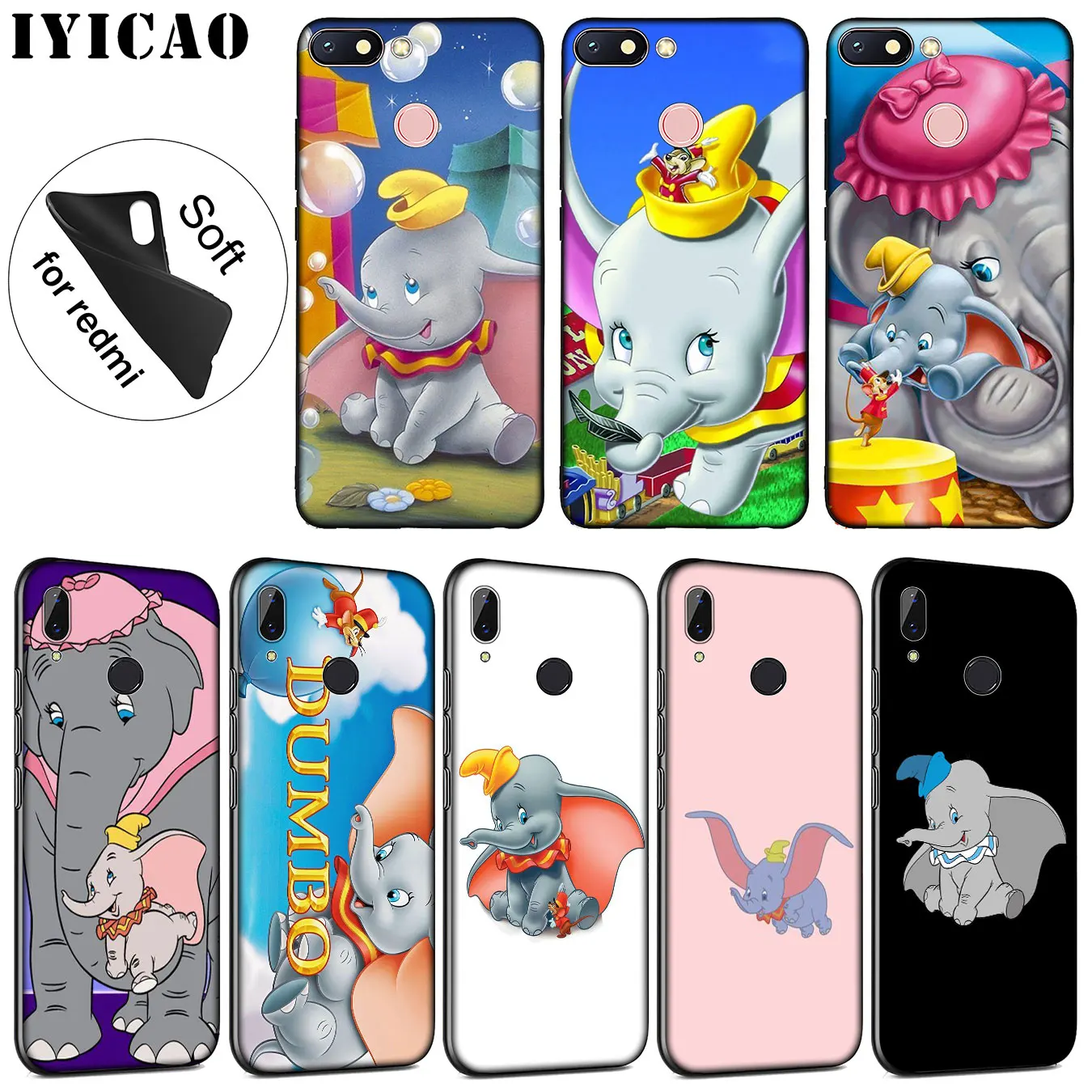 IYICAO Dumbo Cute elephant Anime Soft Silicone Phone Case for Xiaomi Redmi 6A 5A Note 7 4 4X 5 Plus 6 Pro Black TPU Cover
IYICAO Dumbo Cute elephant Anime Soft Silicone Phone Case for Xiaomi Redmi 6A 5A Note 7 4 4X 5 Plus 6 Pro Black TPU Cover