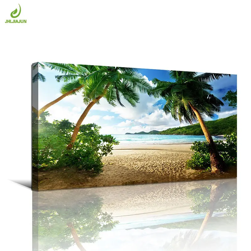 

JHLJIAJUN Canvas Painting Coconut Palm Tree Beach Landscape Posters 3D Wall Art Picture Home Decor Wall Art For Living Room