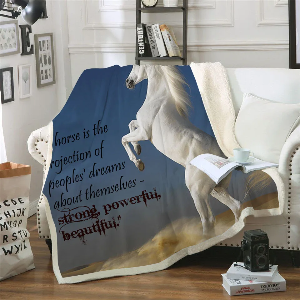 Dream Horse 3D Printed Sherpa Blanket Couch Quilt Cover Travel Child Bedding Outlet Velvet Plush Throw Fleece Bedspread | Дом и сад