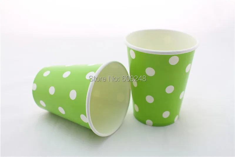

60pcs 90Z Birthday Wedding Party White Polka Dot Green Coffee Paper Cups Drinking,3 Days Delivery on Orders over $100