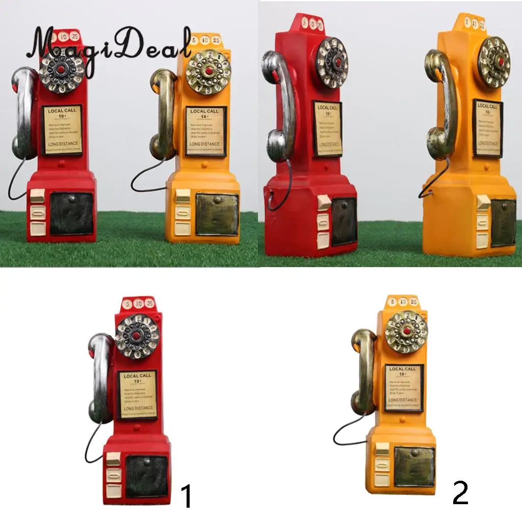 Vintage Rotary Phone Piggy Bank Home Office Desk Display Resin Crafts Tabletop Centerpieces Collectible Figurines Ornaments Gift