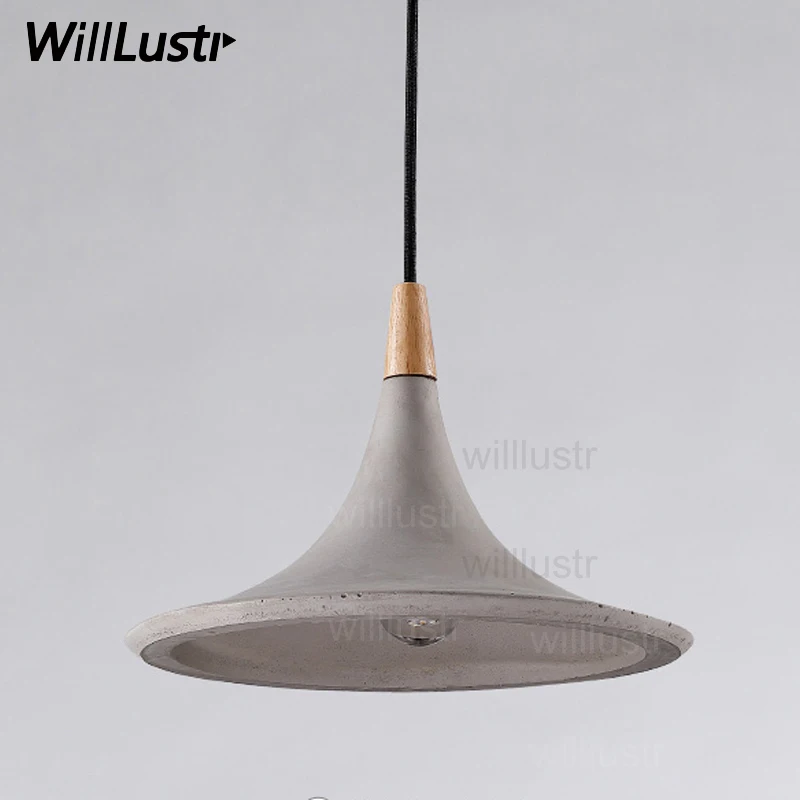 

concrete pedant lamp beat instrument design hotel restaurant dinning room bar cafe natural wood cement hanging suspension light