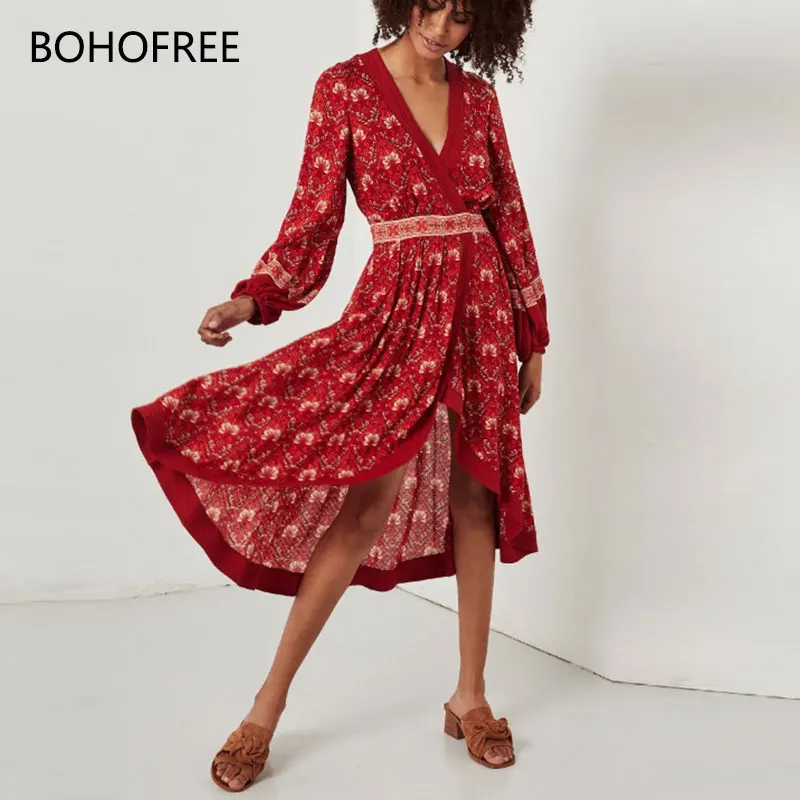 Женское коктейльное платье BOHOFREE средней длины с открытой кромкой и цветочным