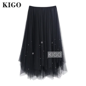KIGO Women Elastic Waist Pearl Beading Skirt Casual Irregular Pleated Skirt Vintage Midi Mesh Skirt Tulle Skirt Jupe KJ2466H
KIGO Women Elastic Waist Pearl Beading Skirt Casual Irregular Pleated Skirt Vintage Midi Mesh Skirt Tulle Skirt Jupe KJ2466H