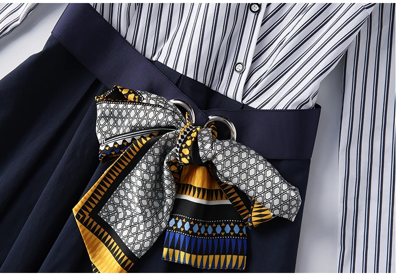 Azterumi Spring New Women Fashion V-Neck Shirt Dress Women Casual Stripe Patchwork A-line Dresses With Sashes Vestidos HTB1ne7MXOHrK1Rjy0Flq6AsaFXa8 - Azterumi Spring New Women Fashion V-Neck Shirt Dress Women Casual Stripe Patchwork A-line Dresses With Sashes Vestidos