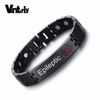 Vinterly Engraving Serviec Medical Alert ID Bracelets Bangles for Men Black Health Energy Magnetic Stainless Steel Bracelet Male 
Vinterly Engraving Serviec Medical Alert ID Bracelets Bangles for Men Black Health Energy Magnetic Stainless Steel Bracelet Male