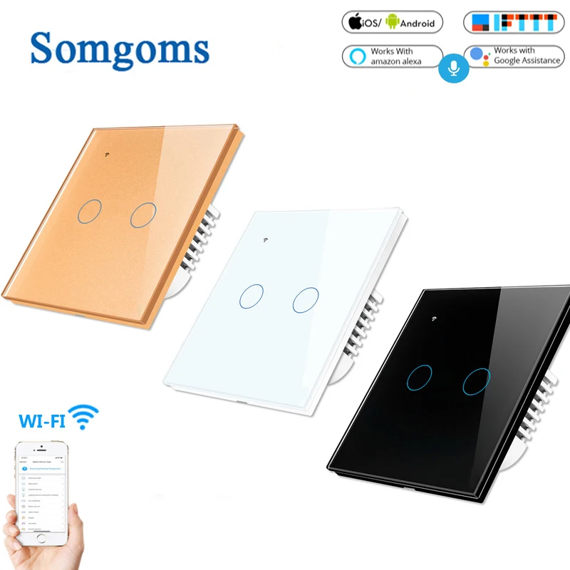 EU UK 2 Gang 1 2 Way Wifi Wall Switch Wireless Remote Light Relay App Touch Control Smart Switch Work with Alexa Google Home
EU UK 2 Gang 1 2 Way Wifi Wall Switch Wireless Remote Light Relay App Touch Control Smart Switch Work with Alexa Google Home