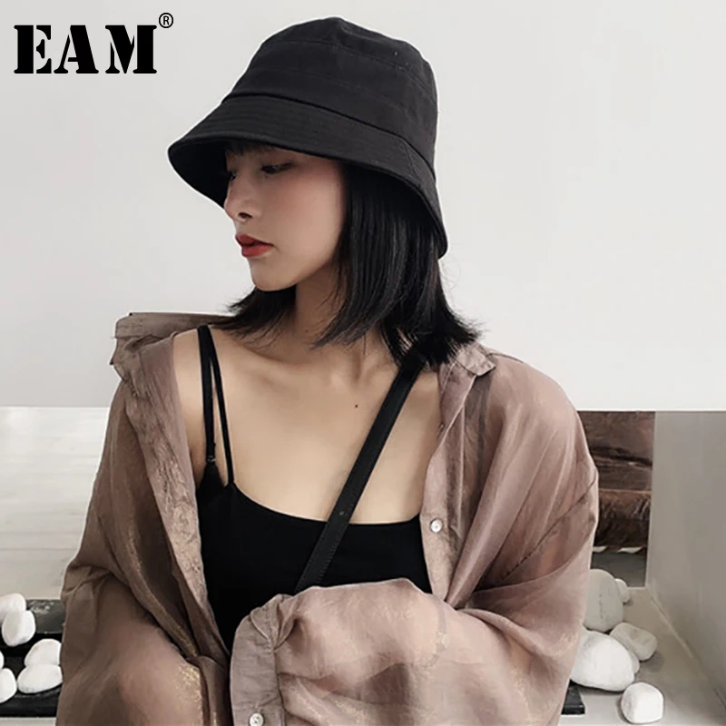 

[EAM] 2019 New Spring Summer Round Dome Temperament Brief Spliced Solid Color FIshermen Hat Women Fashion Tide All-match JX208