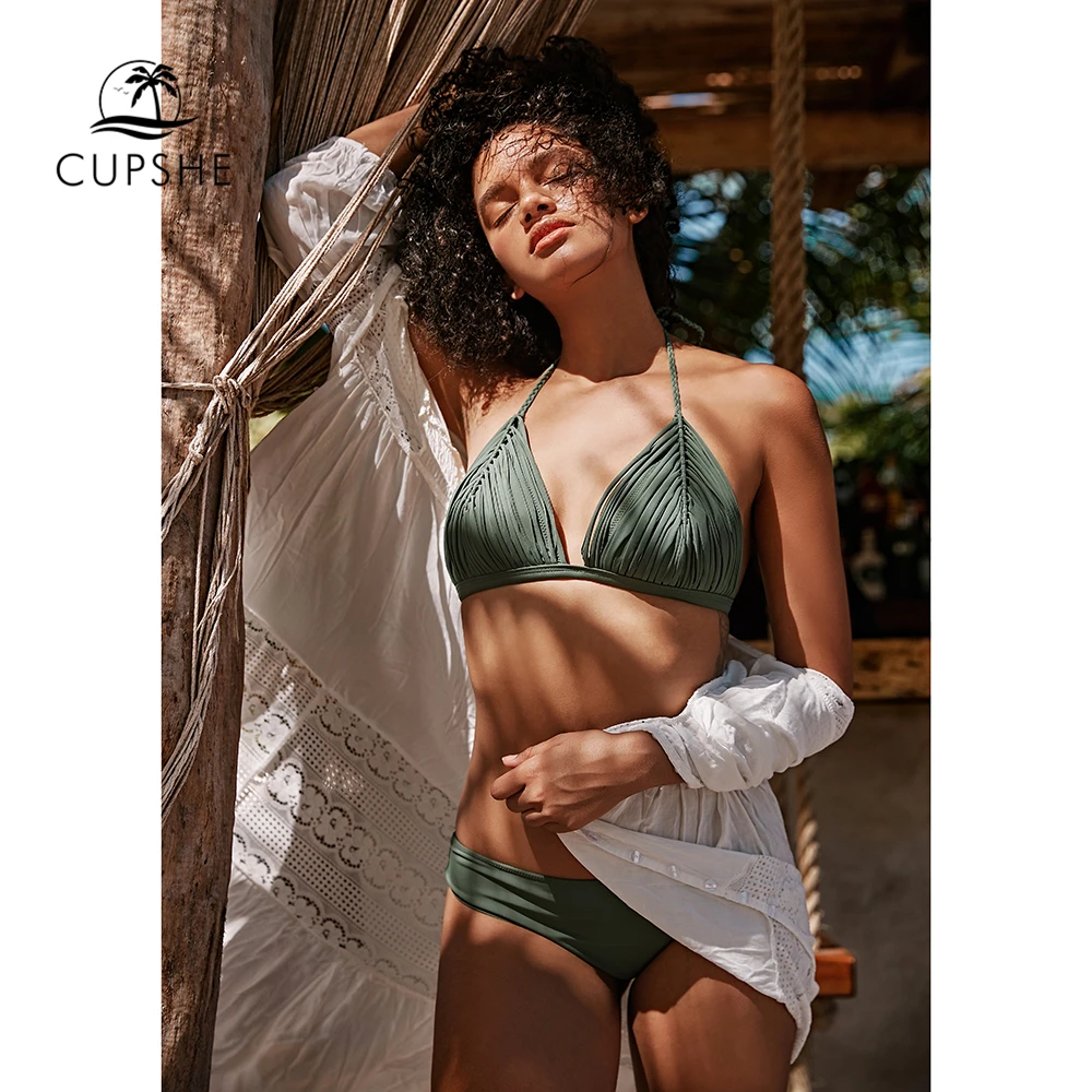 CUPSHE Sexy Army Green Braided Halter Bikini Sets Women Solid Triangle Two Pieces Swimsuits 2019 Girl Beach Bathing Suits
CUPSHE Sexy Army Green Braided Halter Bikini Sets Women Solid Triangle Two Pieces Swimsuits 2019 Girl Beach Bathing Suits