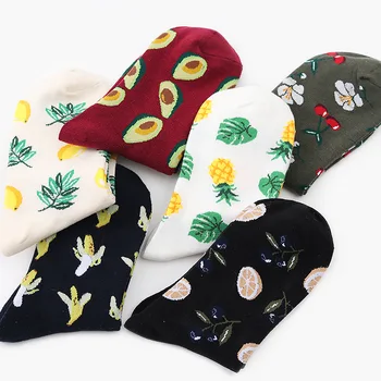 Funny Fruit Short Harajuku Socks Fashion Women Cherry Lemon Pineapple Patterned Socks Female Cotton Art Funny Socks Hipster Sox