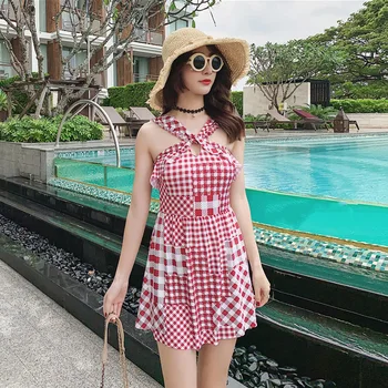 Swimwear Women One Piece Plaid Printed Skirt Conservative Pants Swimwear Chest Shape Sexy Swimsuit A2255YPC
Swimwear Women One Piece Plaid Printed Skirt Conservative Pants Swimwear Chest Shape Sexy Swimsuit A2255YPC