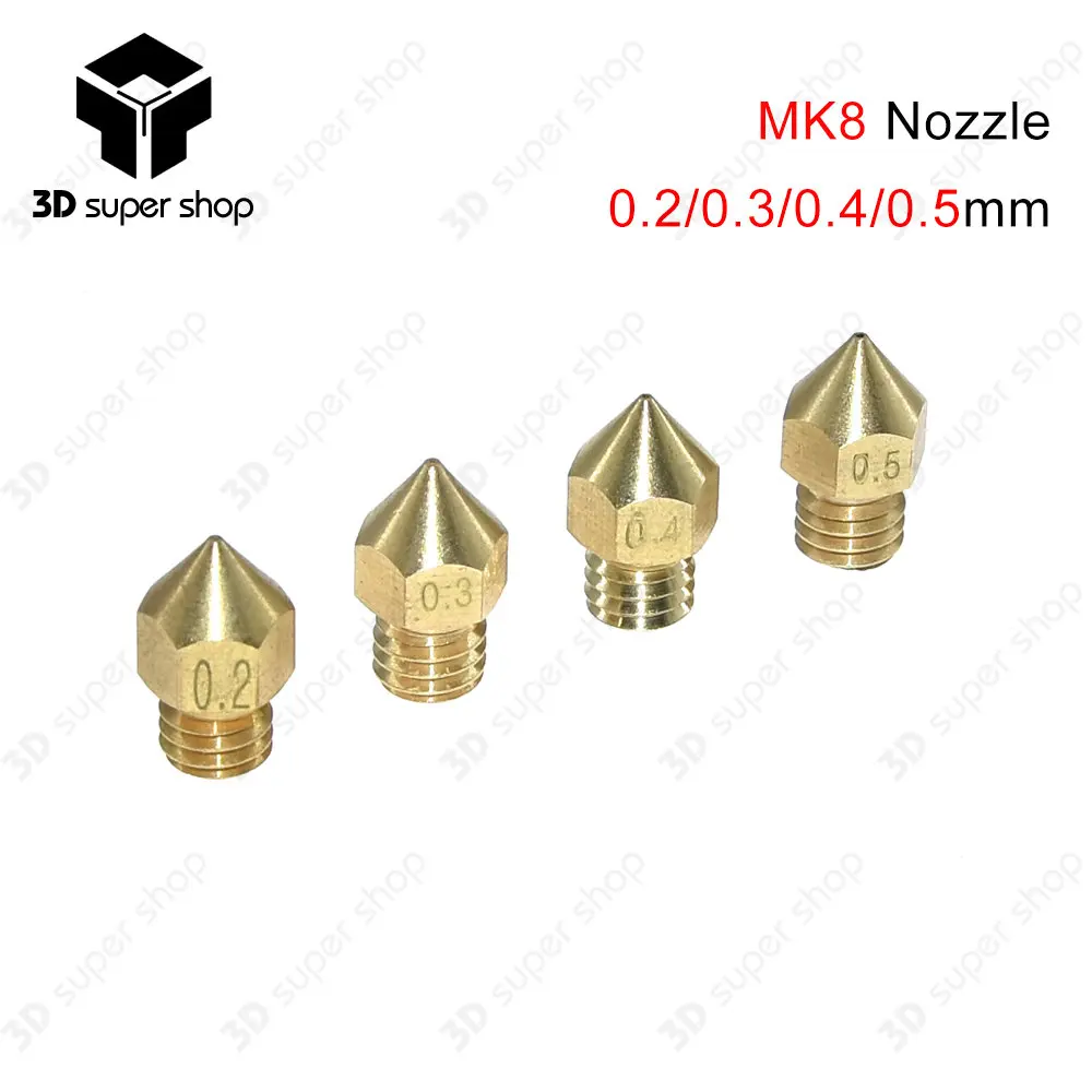 

MK7 MK8 Nozzle 0.4mm 0.3mm 0.2mm 0.5mm Copper 3D Printers Parts Extruder Threaded 1.75mm 3.0mm Filament Head Brass Nozzles Part