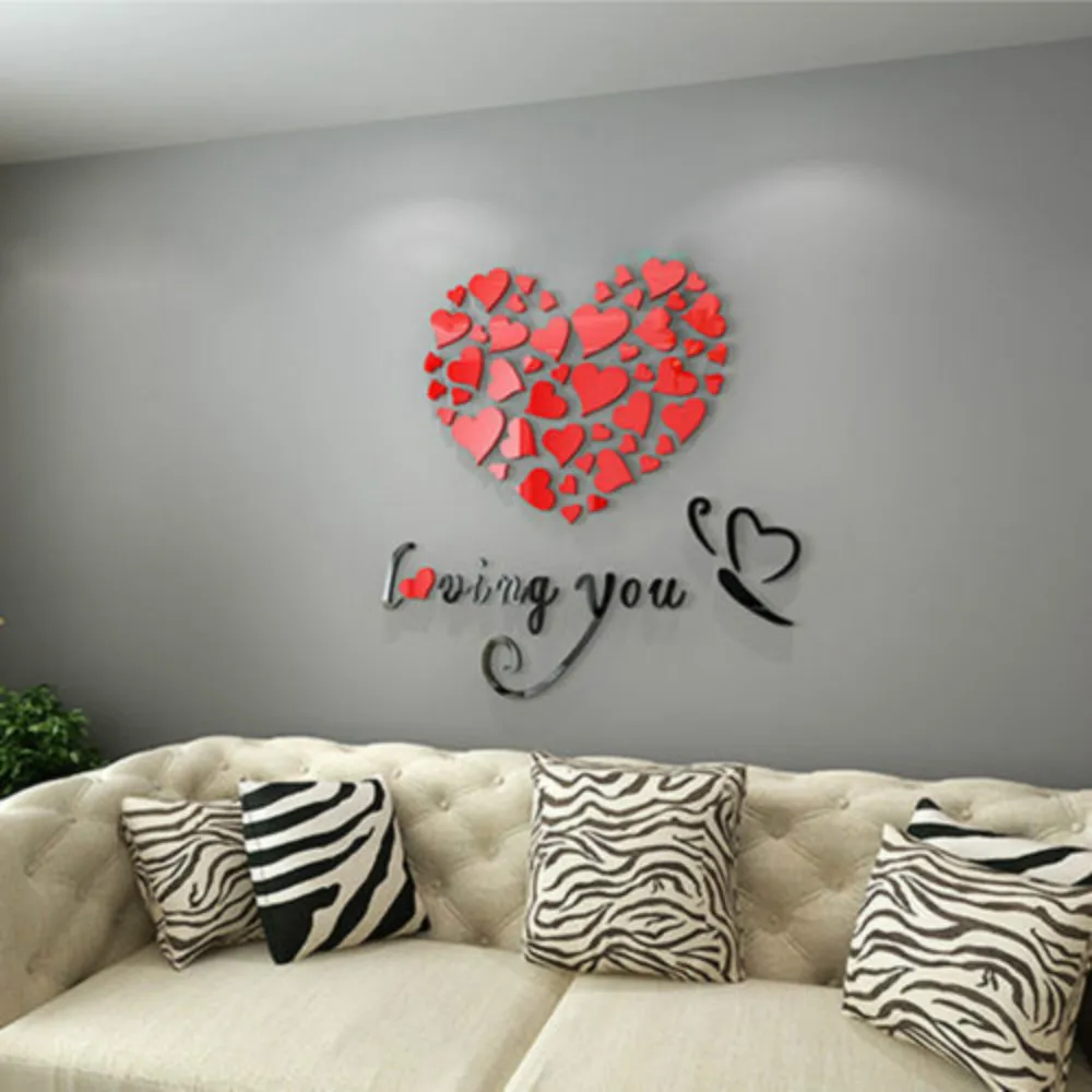 Home Decor 3D Mirror Love Wall Stickers Quote Flower Acrylic Decal Home DIY Art