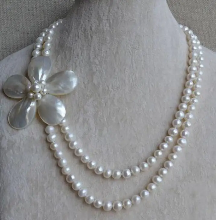 Genuine 2Rows 7-8mm White Color Freshwater Pearl Necklace Handmade Shell Flower Necklace Women Gift word 925 silver
Genuine 2Rows 7-8mm White Color Freshwater Pearl Necklace Handmade Shell Flower Necklace Women Gift word 925 silver