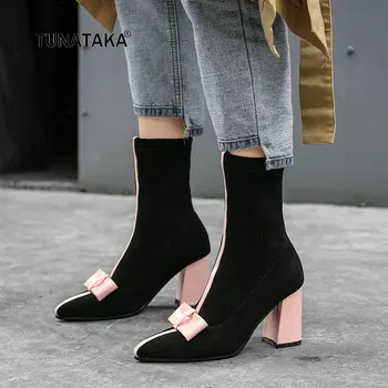 Women Slip On Thick High Heel Ankle Boots Fashion Bow Knot Mixed Colors Pointed Toe Fall Winter Shoes Black Pink Yellow
Women Slip On Thick High Heel Ankle Boots Fashion Bow Knot Mixed Colors Pointed Toe Fall Winter Shoes Black Pink Yellow