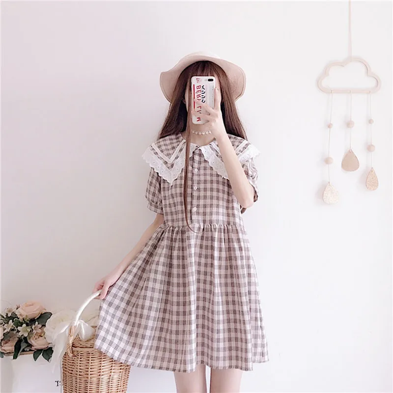 Preppy Style Plaid Dresses Women Summer Clothing Peter Pan Collar Short Sleeve Dress Korean Kawaii Fashion Schoolgirl Clothes
Preppy Style Plaid Dresses Women Summer Clothing Peter Pan Collar Short Sleeve Dress Korean Kawaii Fashion Schoolgirl Clothes