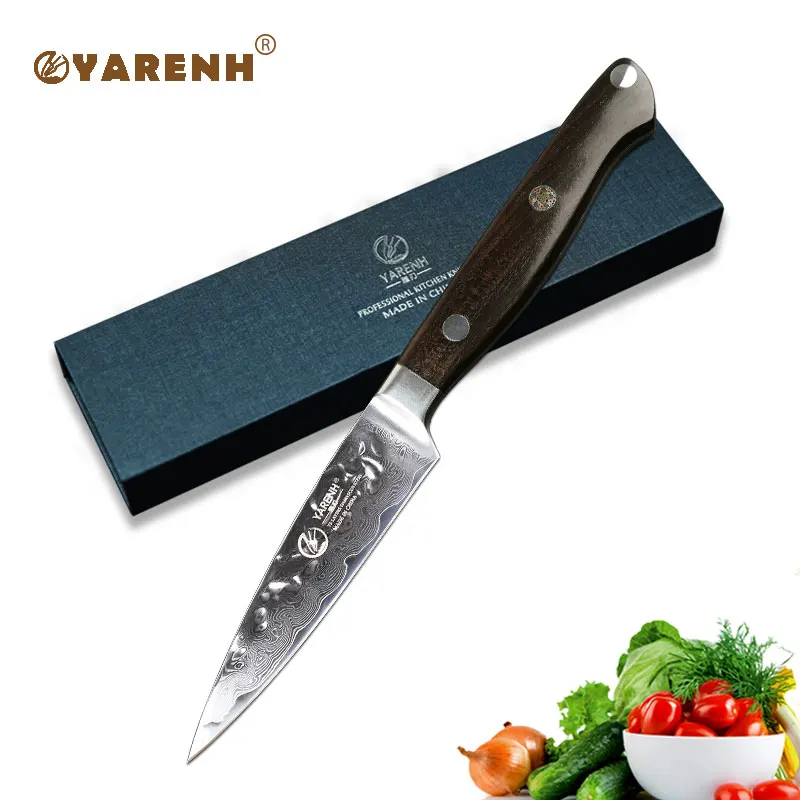YARENH 3 inch Paring Knife Japanese VG10 Damascus Steel Kitchen Knife with Ebony wood handle Razor Sharp Fruit Peeling Knife
YARENH 3 inch Paring Knife Japanese VG10 Damascus Steel Kitchen Knife with Ebony wood handle Razor Sharp Fruit Peeling Knife