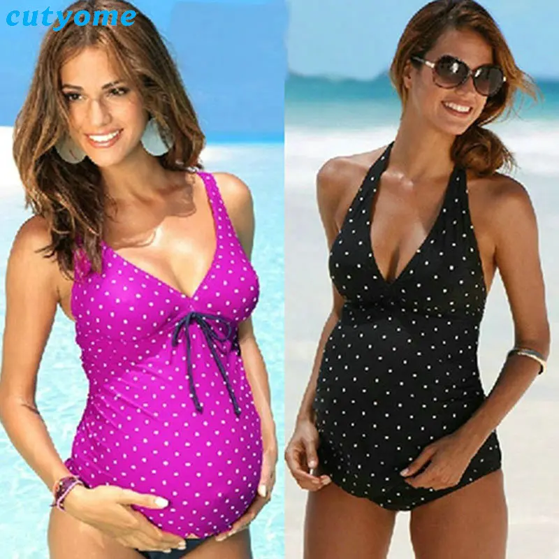 Maternity PregnancyWomen Swimwear Pregnant Dot One-Pieces Swimwsuits Beach Clothes Sexy Women Bikini Bathing Mother Clothing (1)__1