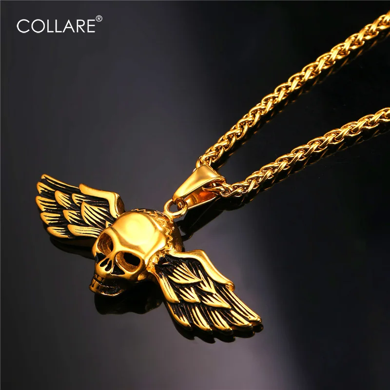 Collare Punk Skull Pendant Stainless Steel Halloween Gold Color Gothic Wing Skeleton Necklace Women Men Jewelry P956
Collare Punk Skull Pendant Stainless Steel Halloween Gold Color Gothic Wing Skeleton Necklace Women Men Jewelry P956