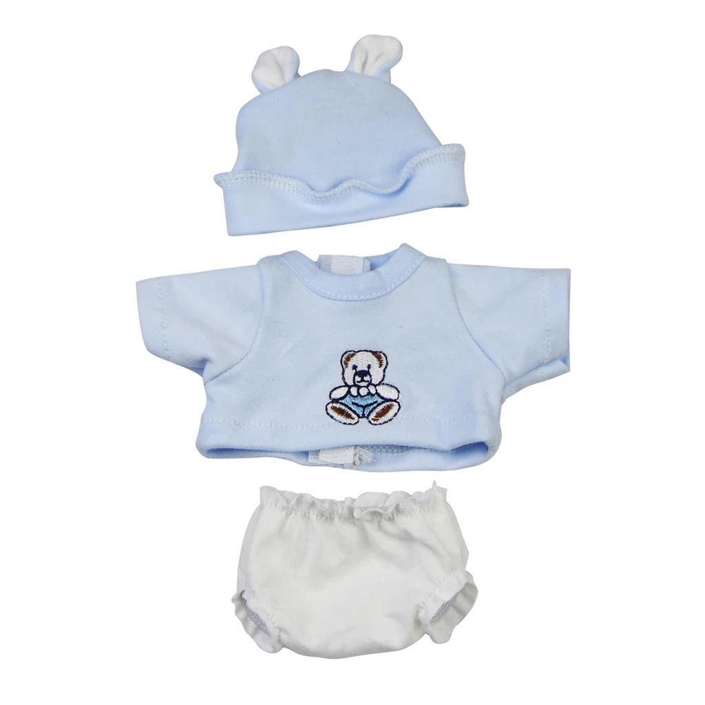 10inch-11inch Infant Newborn Baby Girl Doll Clothes Bear Printed Shirt Underwear Hat Suit Suitable for 10''-11'' Baby Girl Doll
