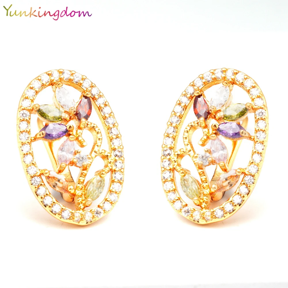 Yunkingdom New Hollow Design wedding Jewelry Gold Color Colourful Cubic Zircon Flower Hoop Earrings For Sweet Girls K0038
Yunkingdom New Hollow Design wedding Jewelry Gold Color Colourful Cubic Zircon Flower Hoop Earrings For Sweet Girls K0038