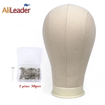 

Alileader 21" 22" 23" 24" 25" Beige Canvas Block Head Training Mannequin Head For Wigs Making Display and 50Pcs T Needles