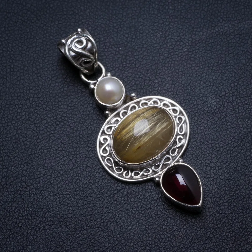 Natural Golden Rutilated Quartz,Amethyst Abd River Pearl Handmade Unique 925 Sterling Silver Pendant 1.75" X0346
Natural Golden Rutilated Quartz,Amethyst Abd River Pearl Handmade Unique 925 Sterling Silver Pendant 1.75" X0346
