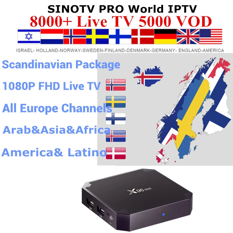 Sweden IPTV Android 6.0 TV Box X96 mini S905W 1 year SINOTV PRO 4K FULL HD French Norway Israel Latino UK Scandinavia package
Sweden IPTV Android 6.0 TV Box X96 mini S905W 1 year SINOTV PRO 4K FULL HD French Norway Israel Latino UK Scandinavia package