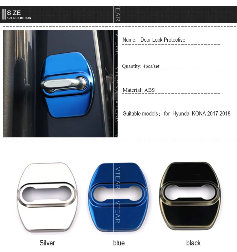 4pcs Car Door Lock Protective Cover Trim For Hyundai Kona 2018