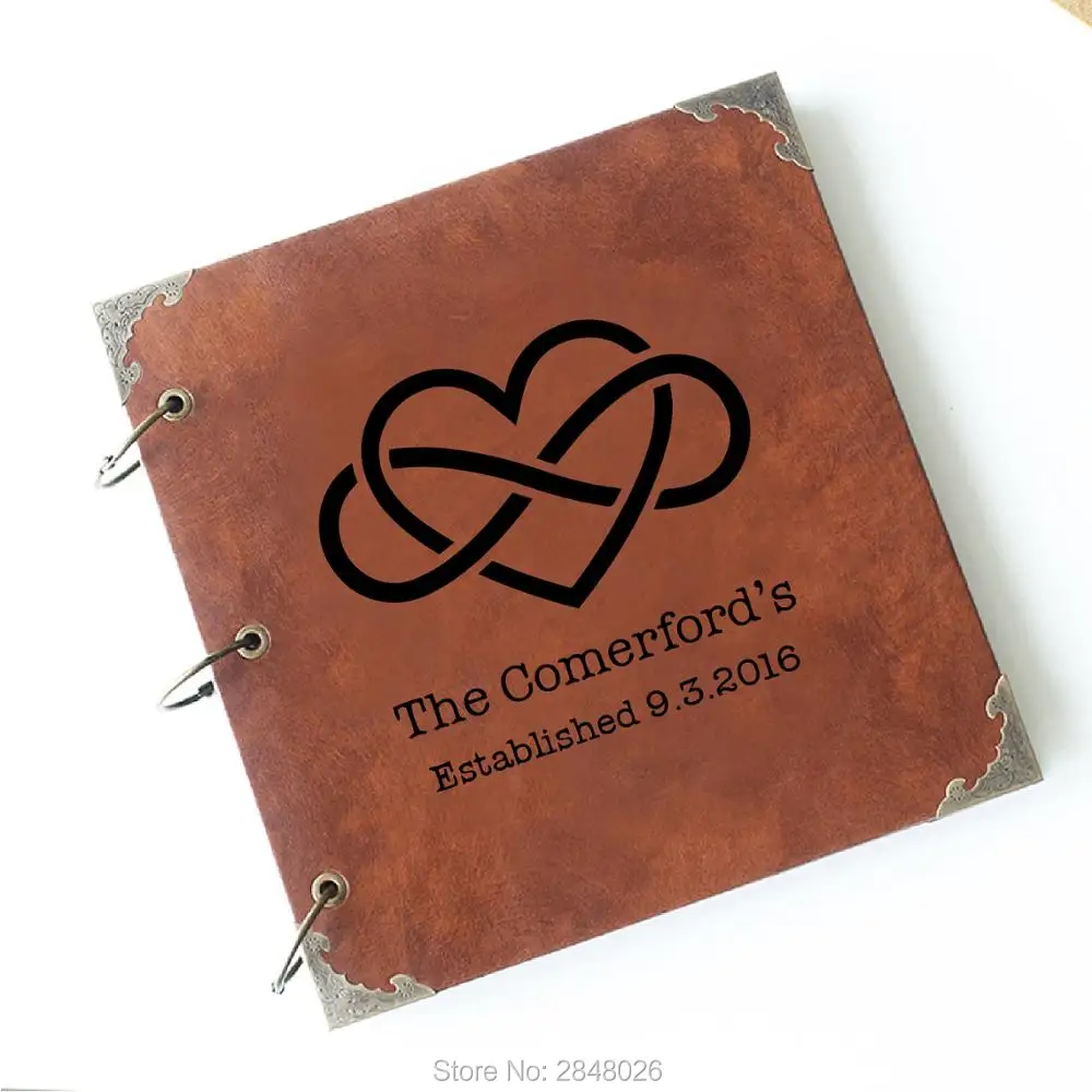 Custom Leather Photo Album with Infinity symbol / Personalized wedding couple name/Wedding Guestbook/ | Дом и сад