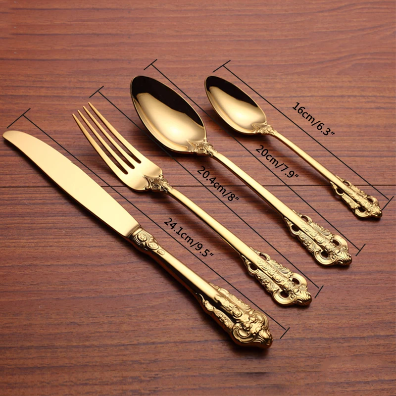 4pcs Luxury Golden Cutlery Set Steak Knife Table Fork Teaspoon Gold Dinnerware set Kitchen Tableware Flatware Wedding Gift
4pcs Luxury Golden Cutlery Set Steak Knife Table Fork Teaspoon Gold Dinnerware set Kitchen Tableware Flatware Wedding Gift
