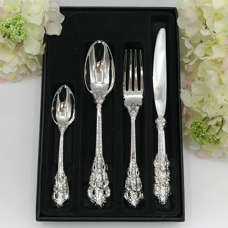 Meat Fork Knife Spoon Carving Handle Mirror Polished Fork Flatware Silvering Dinnerware Sets Elegant Palace Style Tableware 4pcs
Meat Fork Knife Spoon Carving Handle Mirror Polished Fork Flatware Silvering Dinnerware Sets Elegant Palace Style Tableware 4pcs