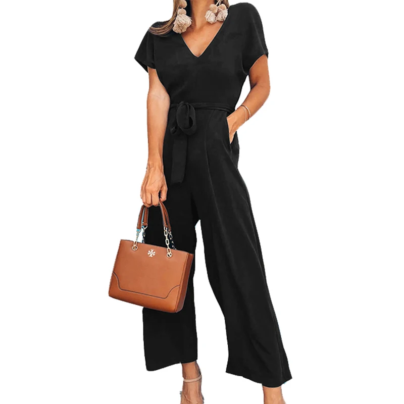 New Fashion Women Jumpsuit V-Neck Short Sleeve Pocket Combinaison Femme Rompers Sashes Work Office Overalls Wide Leg Pants GV364
New Fashion Women Jumpsuit V-Neck Short Sleeve Pocket Combinaison Femme Rompers Sashes Work Office Overalls Wide Leg Pants GV364